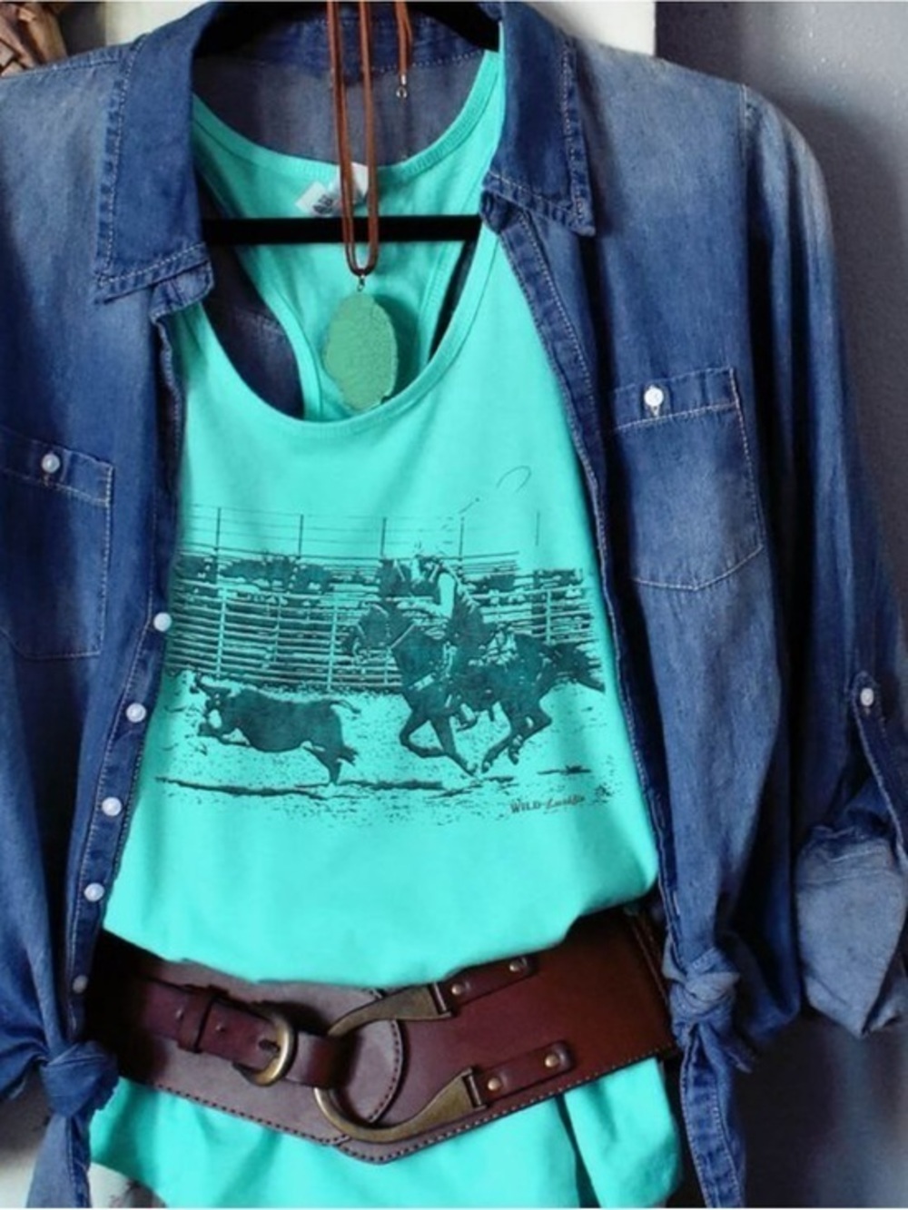 Cowboy Calf Roping Western Racerback Tank - Picture 1 of 2